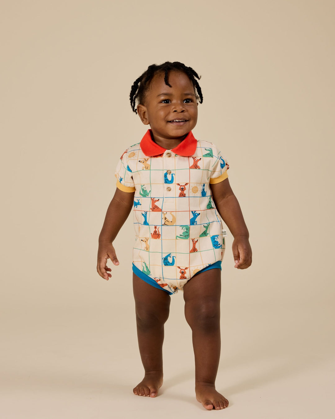 Goldie + Ace Hopscotch Polo Romper - Vanilla/Primary