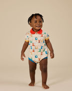 Goldie + Ace Hopscotch Polo Romper - Vanilla/Primary
