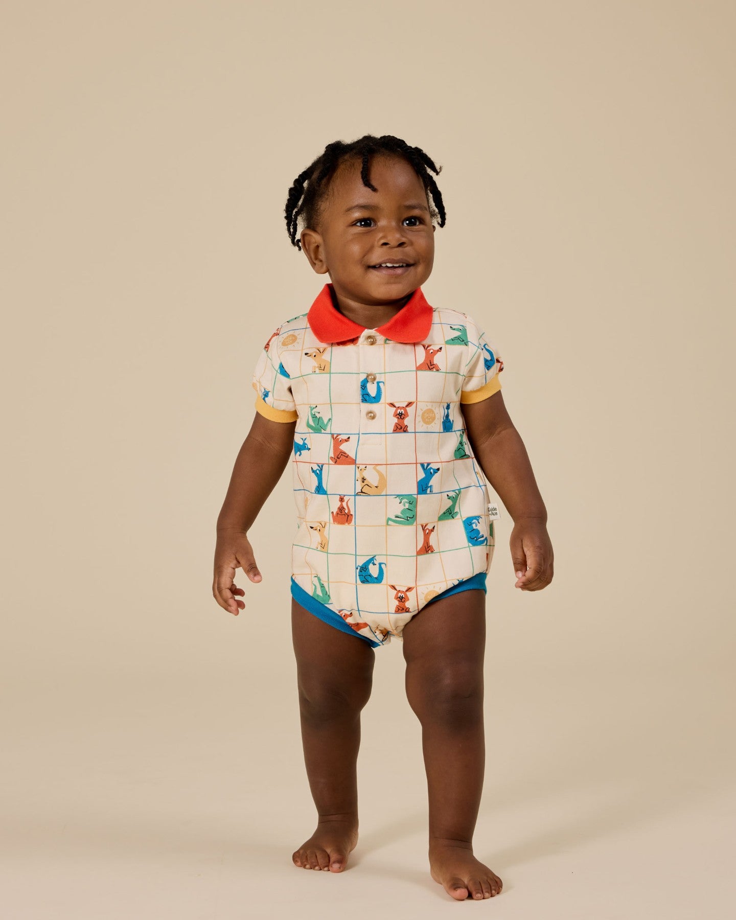 Hopscotch Polo Romper - Vanilla/Primary