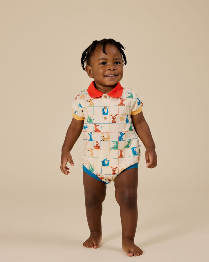 Goldie + Ace Hopscotch Polo Romper - Vanilla/Primary