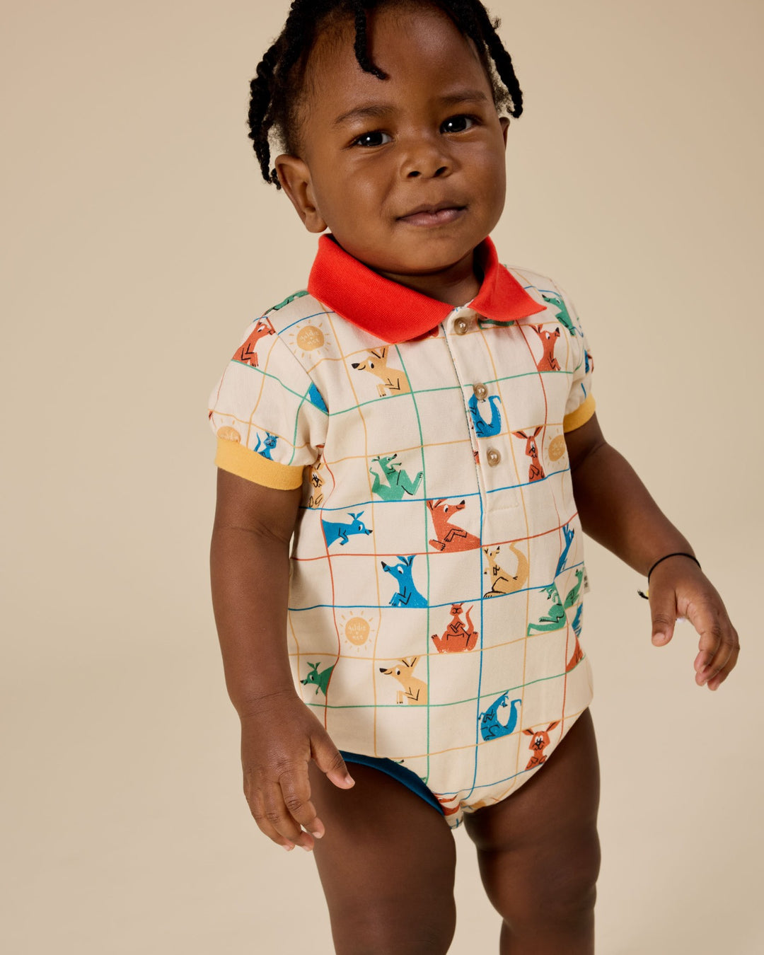 Goldie + Ace Hopscotch Polo Romper - Vanilla/Primary