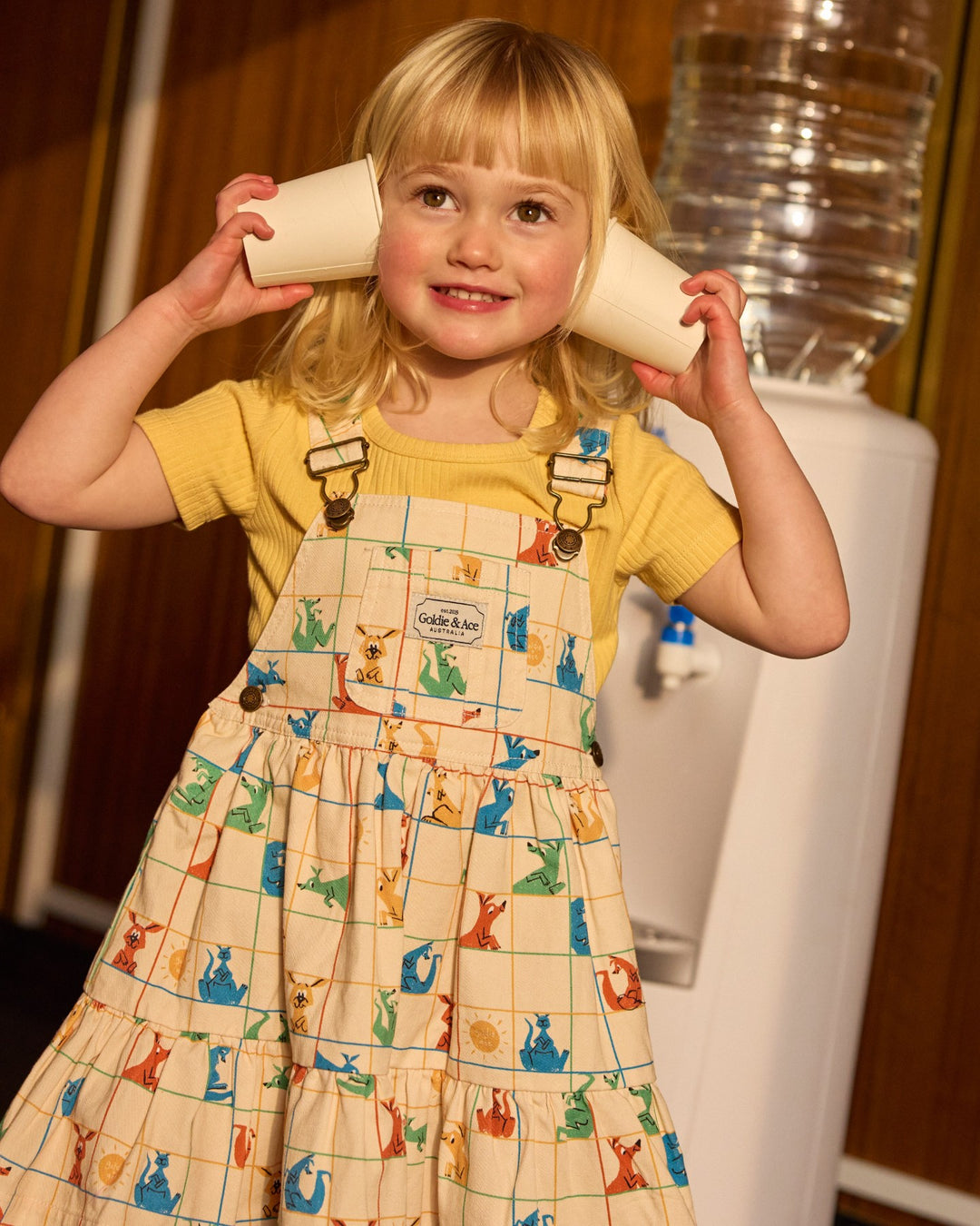 Goldie + Ace Hopscotch Tully Tiered Pinafore Dress - Vanilla/Primary
