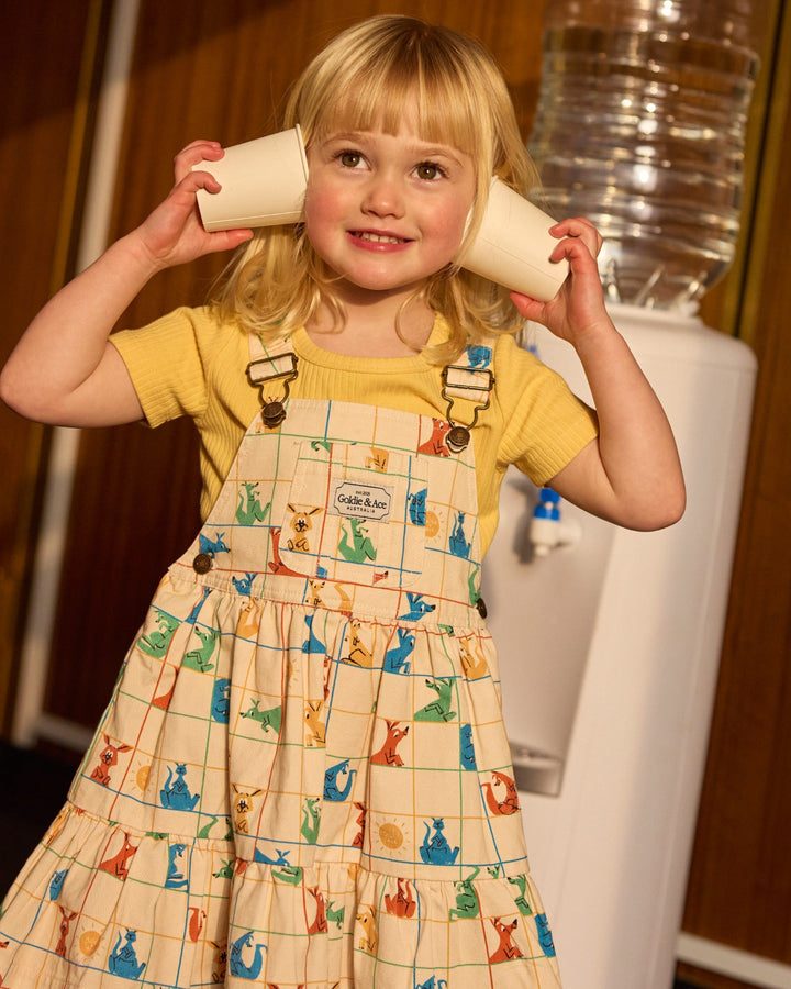 Goldie + Ace Hopscotch Tully Tiered Pinafore Dress - Vanilla/Primary