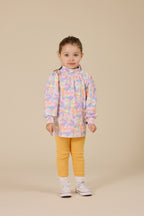 Pastel Bouquet Sofia Puff Sleeve Skivvy - Lilac Multi