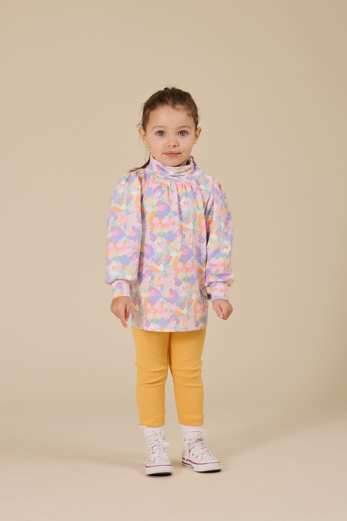 Pastel Bouquet Sofia Puff Sleeve Skivvy - Lilac Multi
