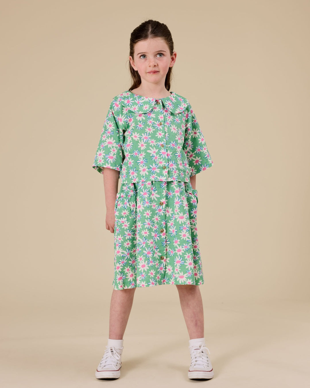 Goldie + Ace Daisy Patch Presley Pocket Skirt - Moss