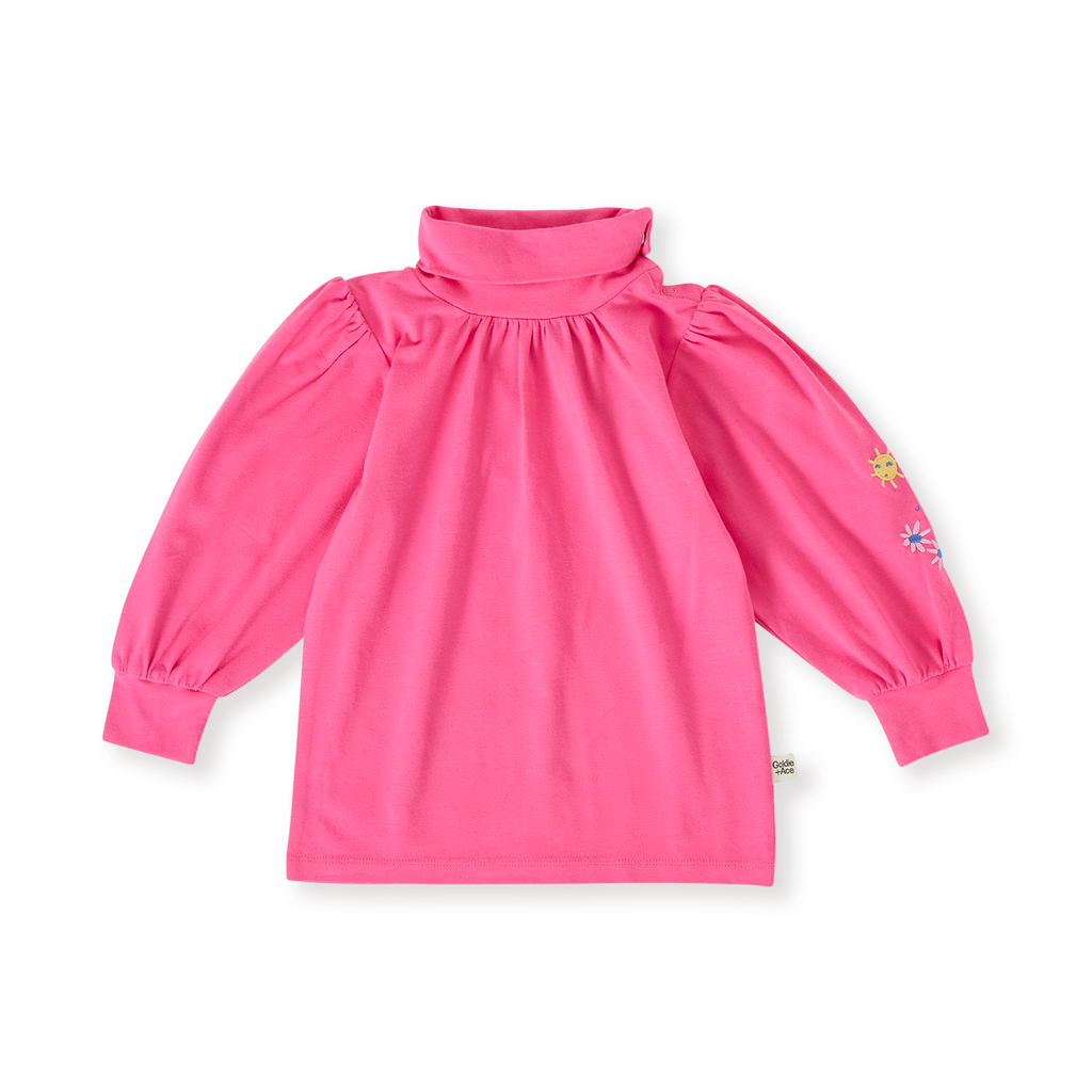 Sofia Embroidered Puff Sleeve Skivvy - French Rose