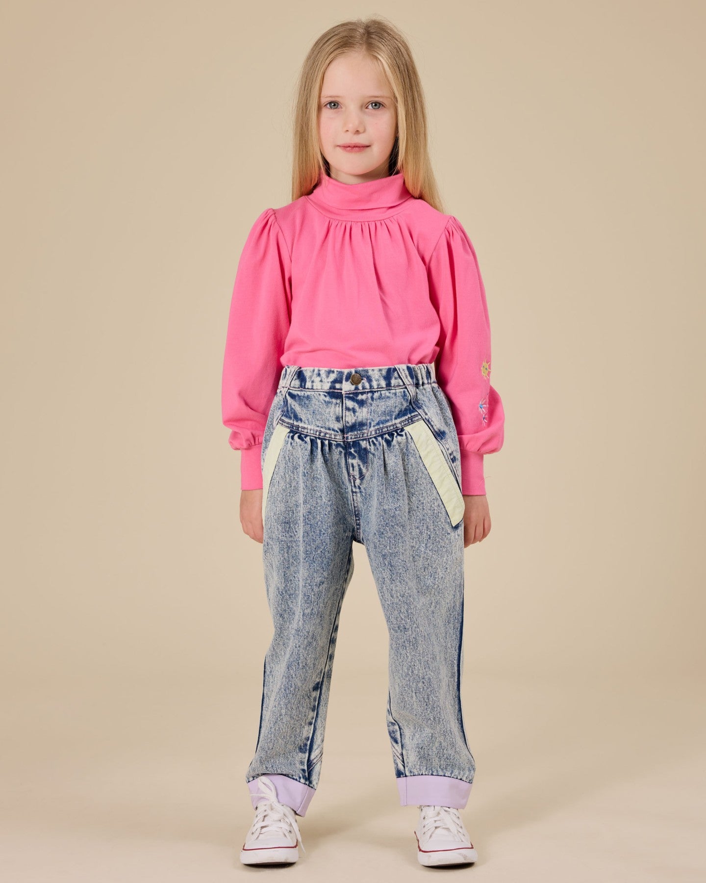 Sofia Embroidered Puff Sleeve Skivvy - French Rose