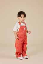 Blake Vintage Washed Denim Overalls - Apple Red