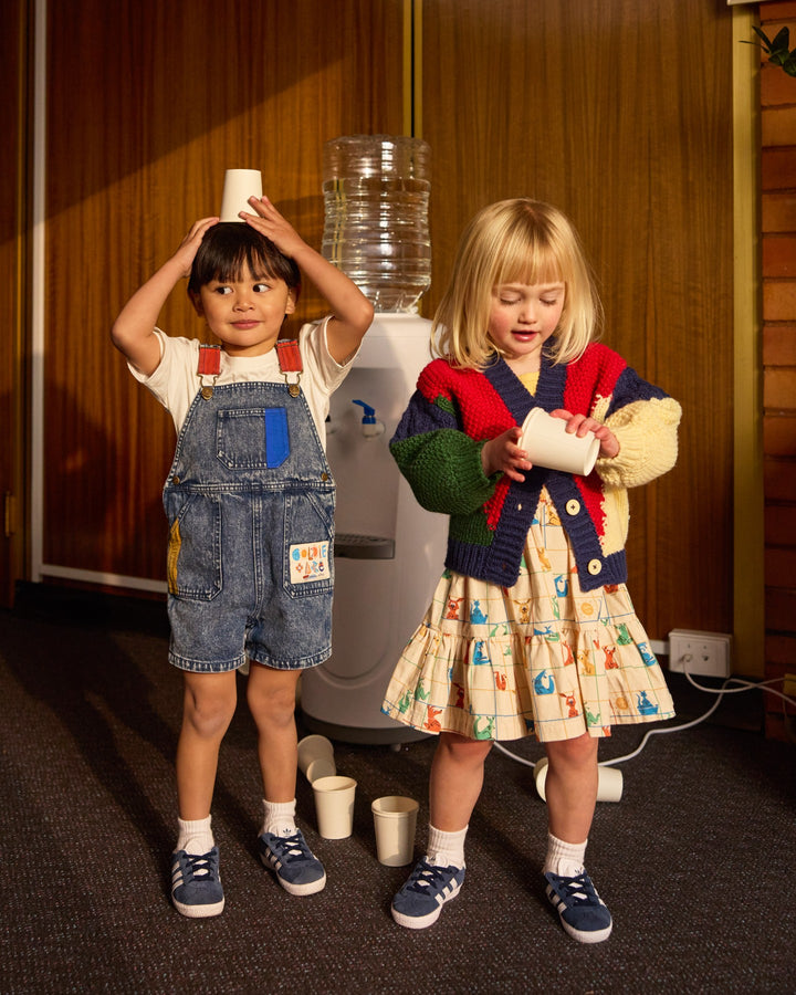 Goldie + Ace Primary Pop Burton Denim Overalls - Dark Denim