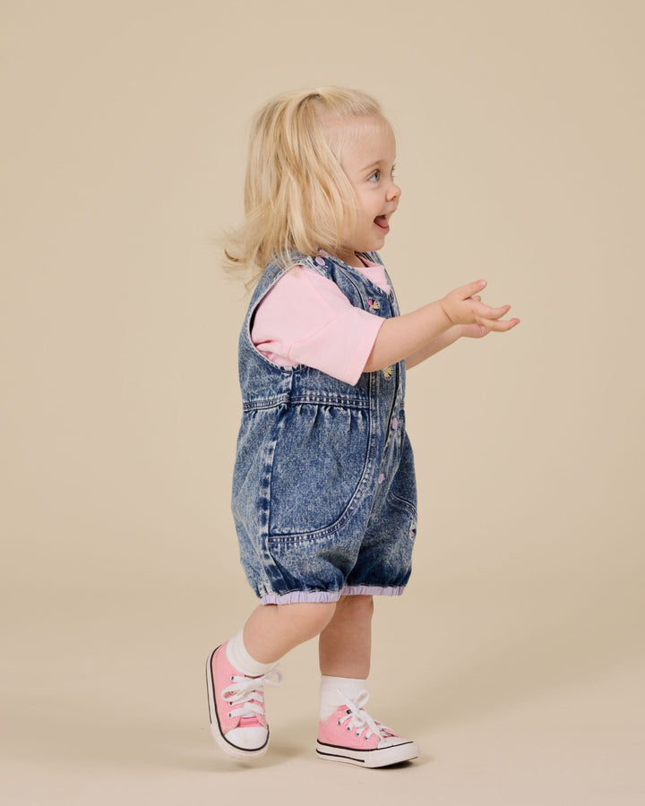 Goldie + Ace Nina Pastel Petals Denim Romper  - Dark Denim