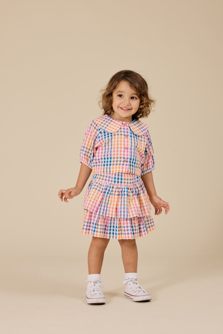 Goldie + Ace Rainbow Gingham Ria Ruffle Skirt - Multi