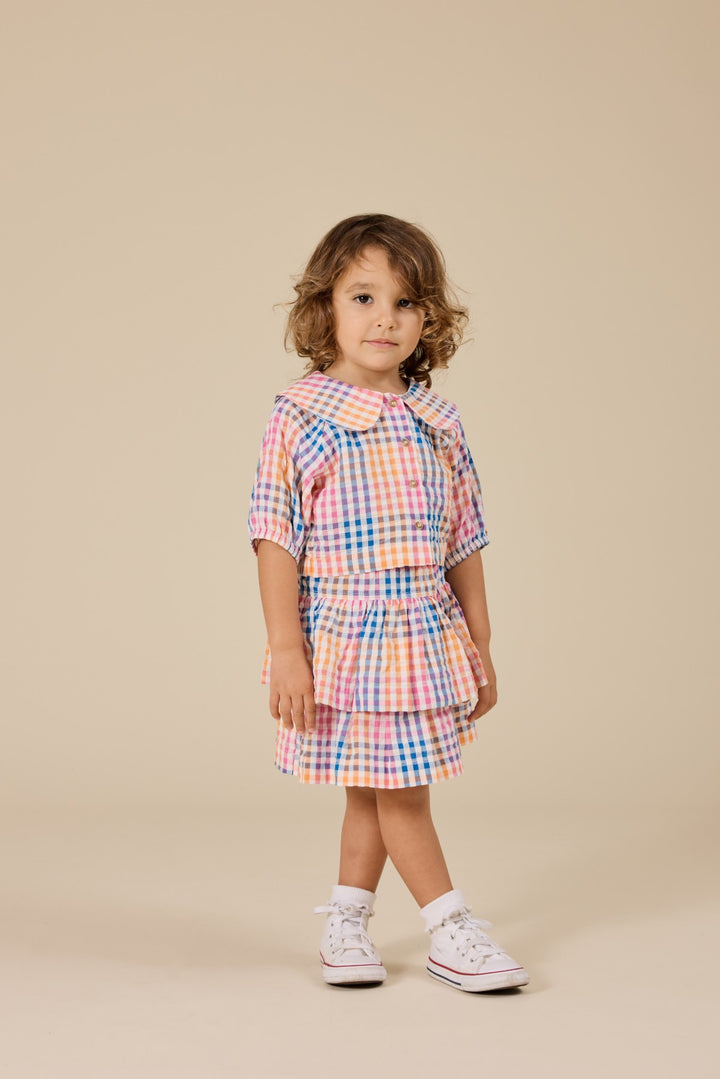 Goldie + Ace Rainbow Gingham Ria Ruffle Skirt - Multi