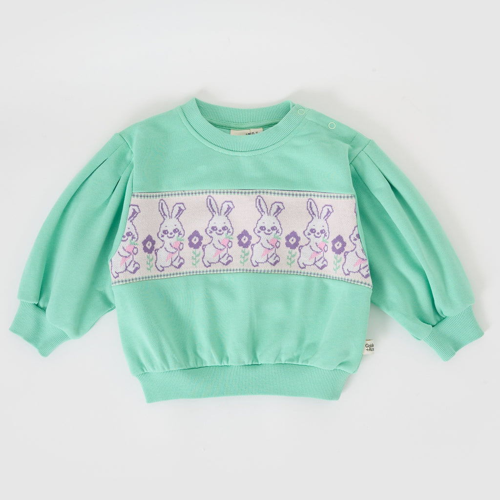 Goldie + Ace Hazel Puff Sleeve Bunny Sweater Mint