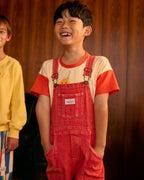James Vintage Washed Denim Pocket Overalls - Apple Red