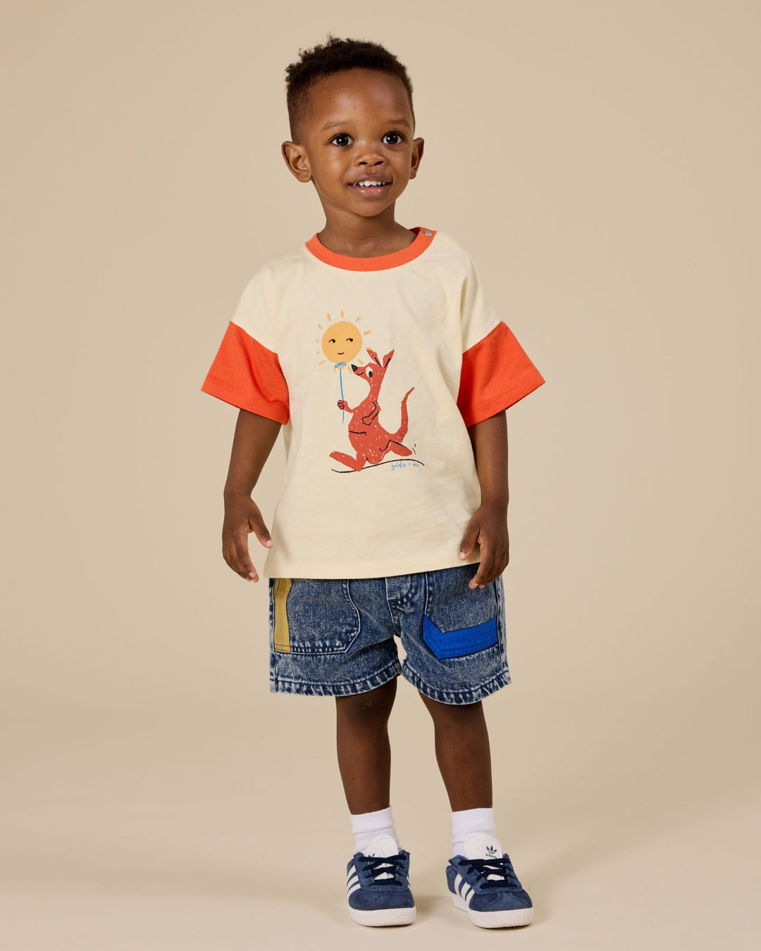 Goldie + Ace Hop Skip Jump T-Shirt - Vanilla/Apple Red