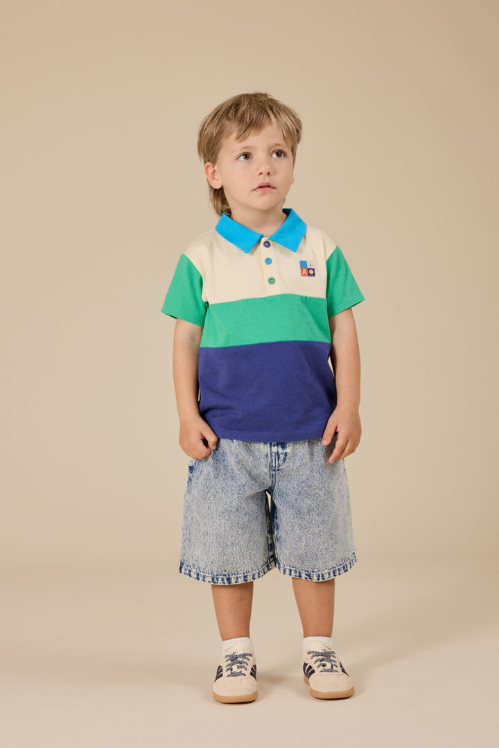 Goldie + Ace Lewis Colour Block Polo Shirt - Forest/Navy