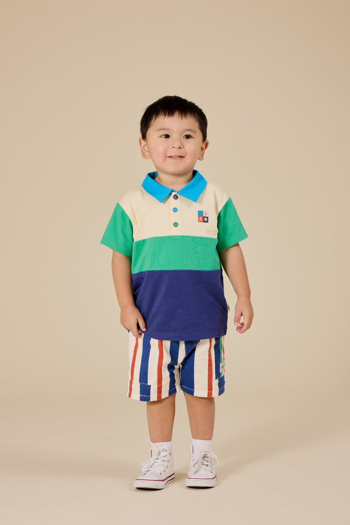 Goldie + Ace Lewis Colour Block Polo Shirt - Forest/Navy