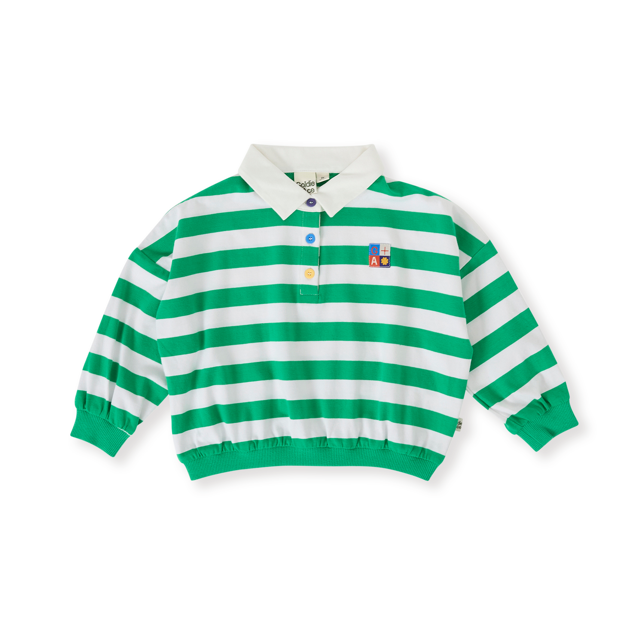 Goldie + Ace Wide Stripe Relaxed Rugby Sweat Top - Forest/Cloud