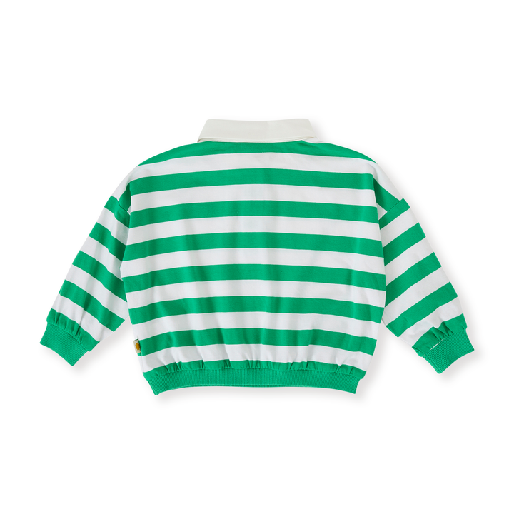 Goldie + Ace Wide Stripe Relaxed Rugby Sweat Top - Forest/Cloud