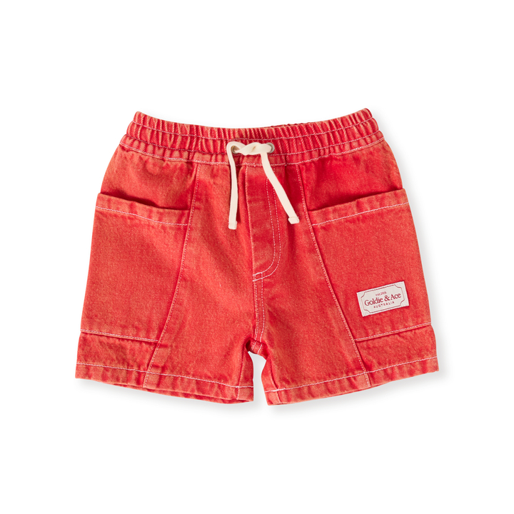Goldie + Ace Noah Denim Pocket Shorts - Apple Red