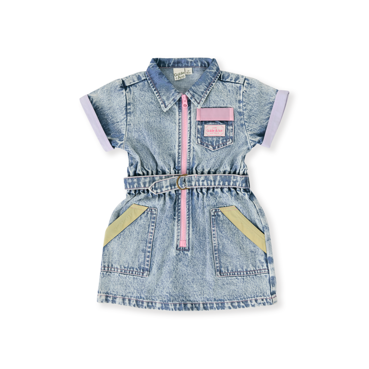 Goldie + Ace Pastel Pop Piper Denim Belted Dress - Light Denim
