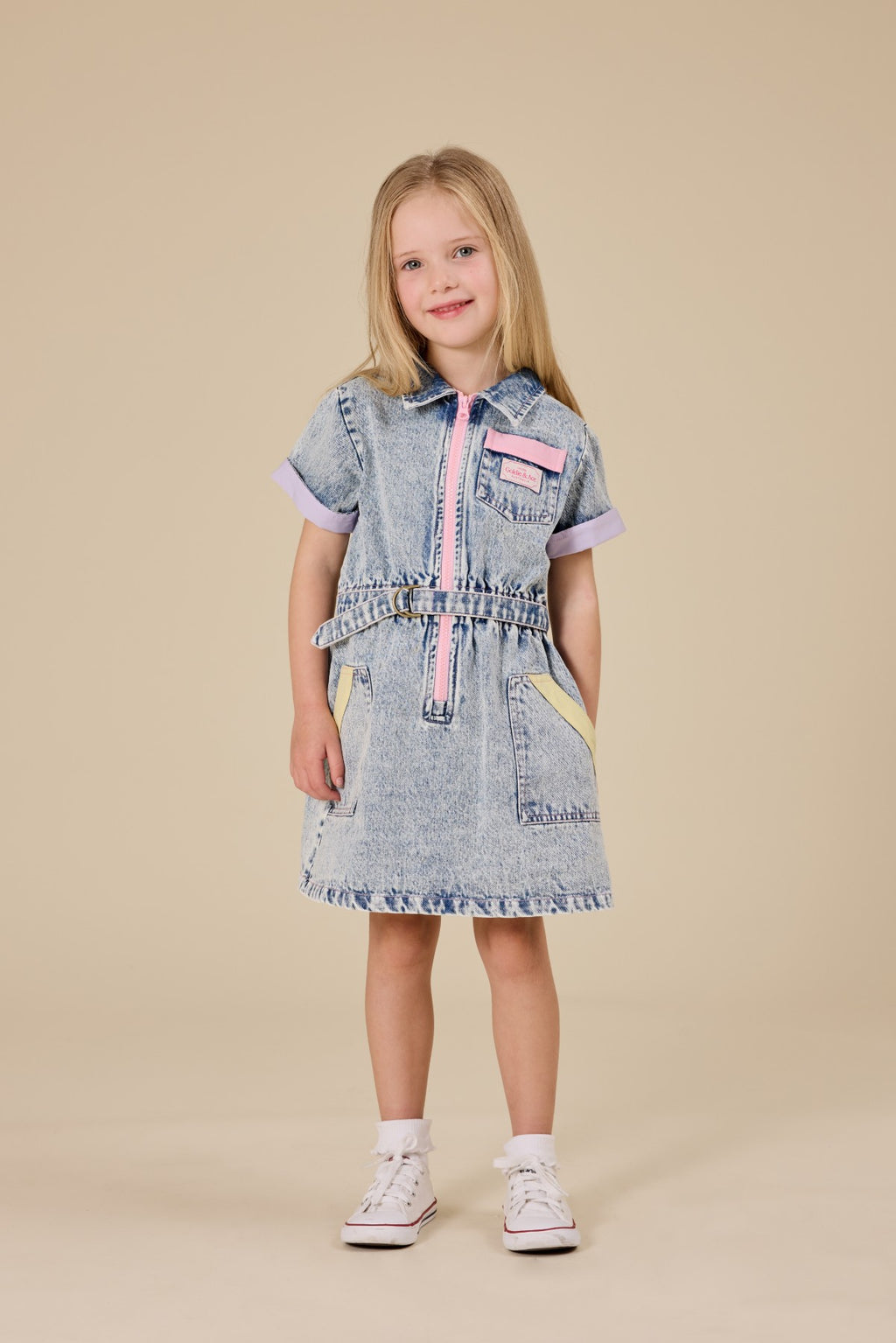 Goldie + Ace Pastel Pop Piper Denim Belted Dress - Light Denim