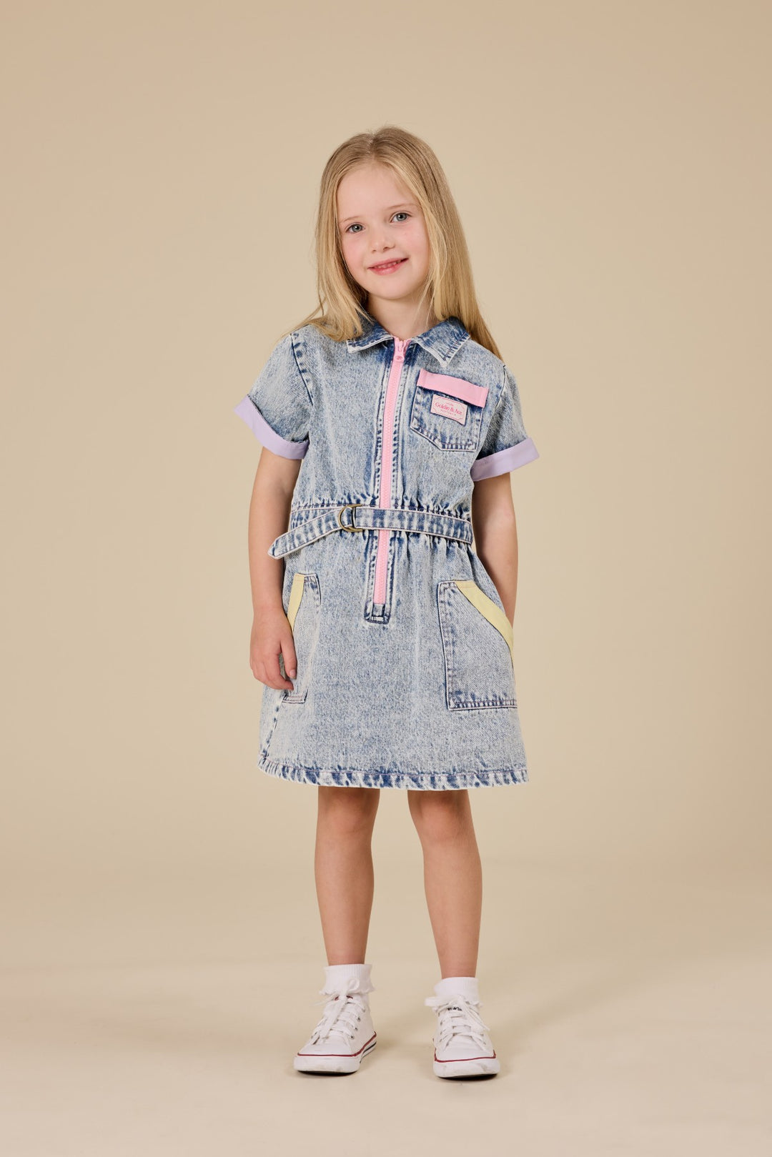 Goldie + Ace Pastel Pop Piper Denim Belted Dress - Light Denim