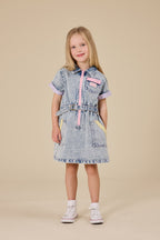 Pastel Pop Piper Denim Belted Dress - Light Denim