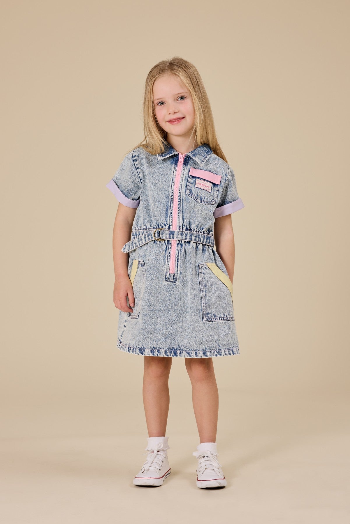 Goldie + Ace Pastel Pop Piper Denim Belted Dress - Light Denim