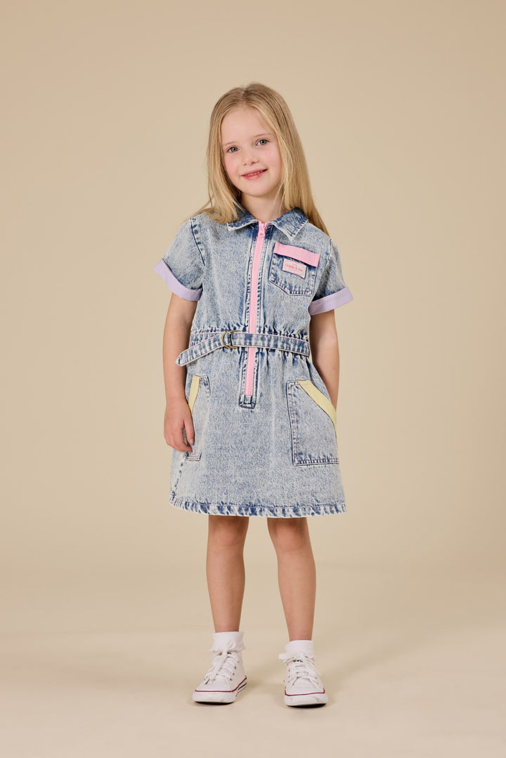 Goldie + Ace Pastel Pop Piper Denim Belted Dress - Light Denim