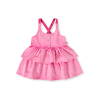 Saskia Denim Frill Pinafore Dress - Pink Lemonade