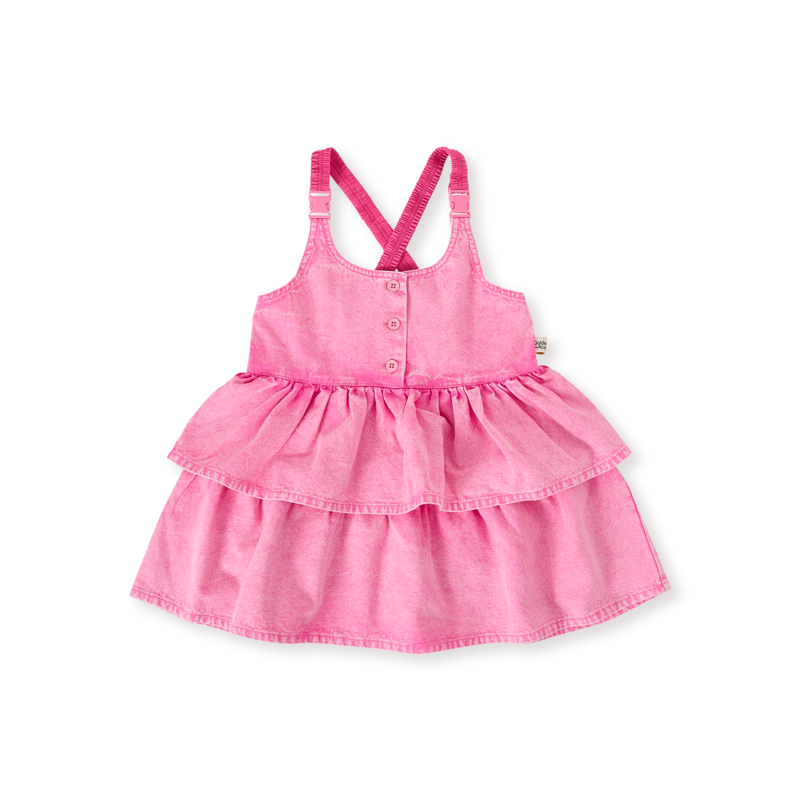 Goldie + Ace Saskia Denim Frill Pinafore Dress - Pink Lemonade