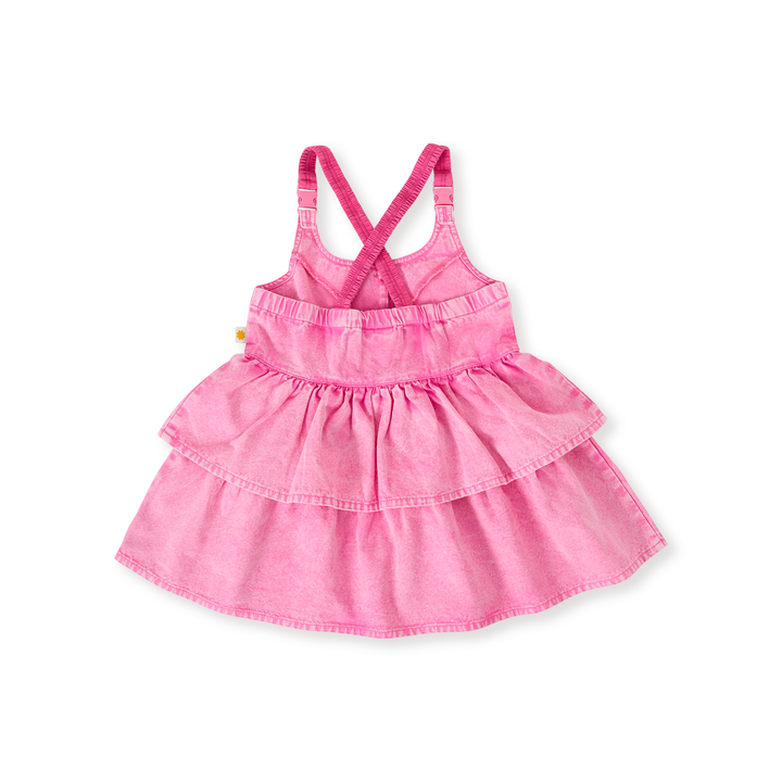 Goldie + Ace Saskia Denim Frill Pinafore Dress - Pink Lemonade
