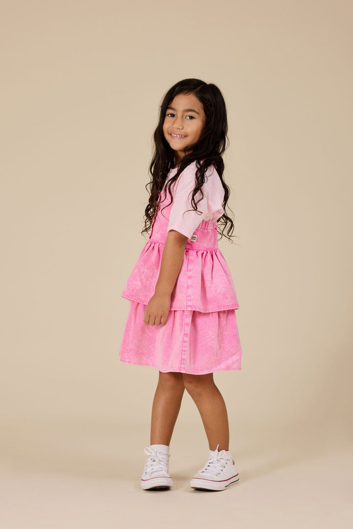 Goldie + Ace Saskia Denim Frill Pinafore Dress - Pink Lemonade