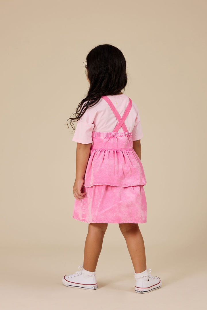 Goldie + Ace Saskia Denim Frill Pinafore Dress - Pink Lemonade