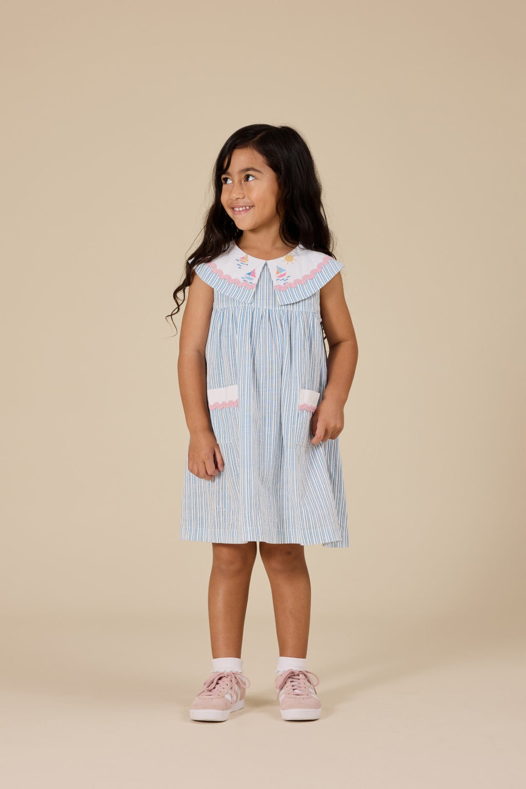 Goldie + Ace Sailor Stripe Lucy Collared Dress - Ocean/Ivory