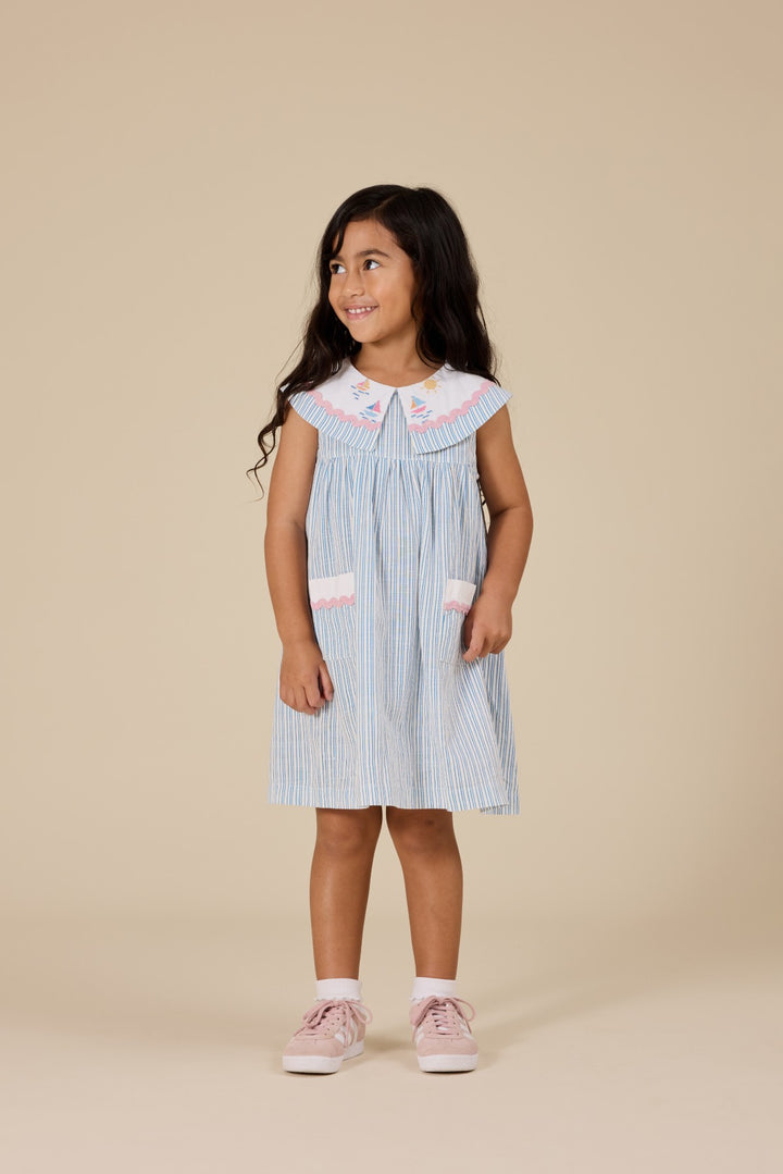 Goldie + Ace Sailor Stripe Lucy Collared Dress - Ocean/Ivory