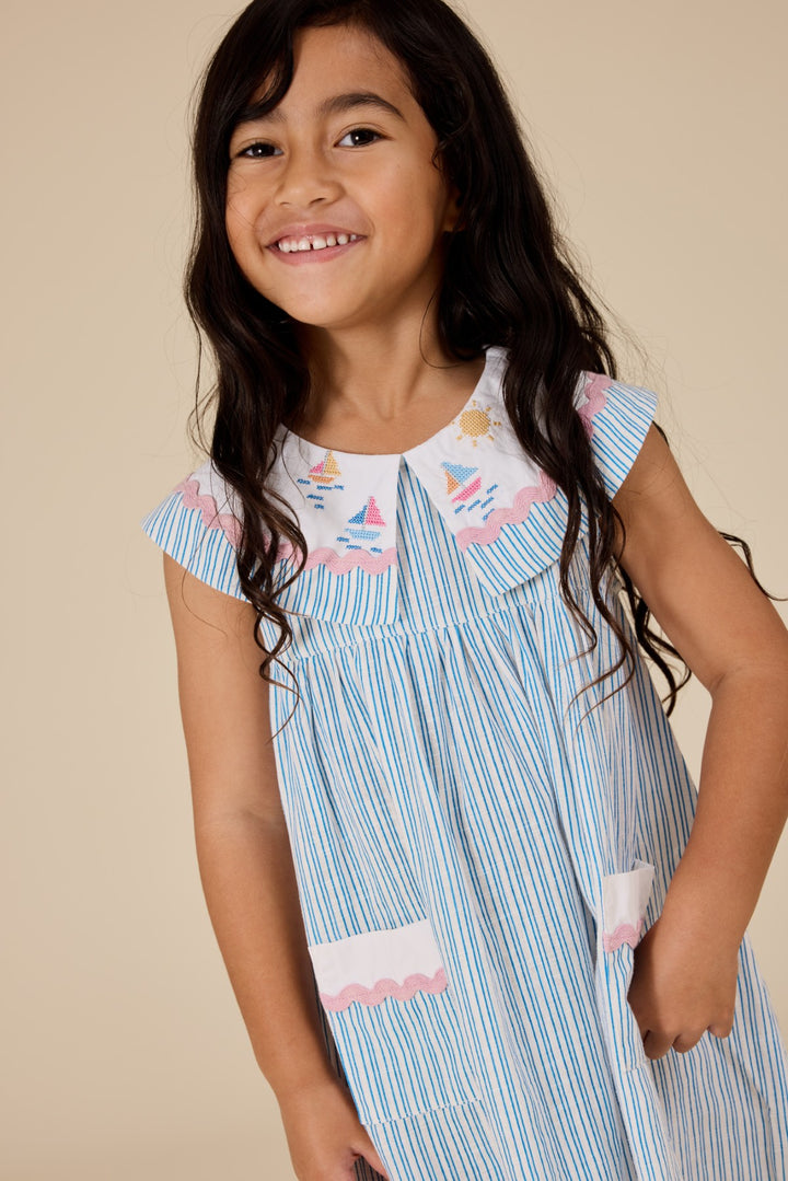 Goldie + Ace Sailor Stripe Lucy Collared Dress - Ocean/Ivory