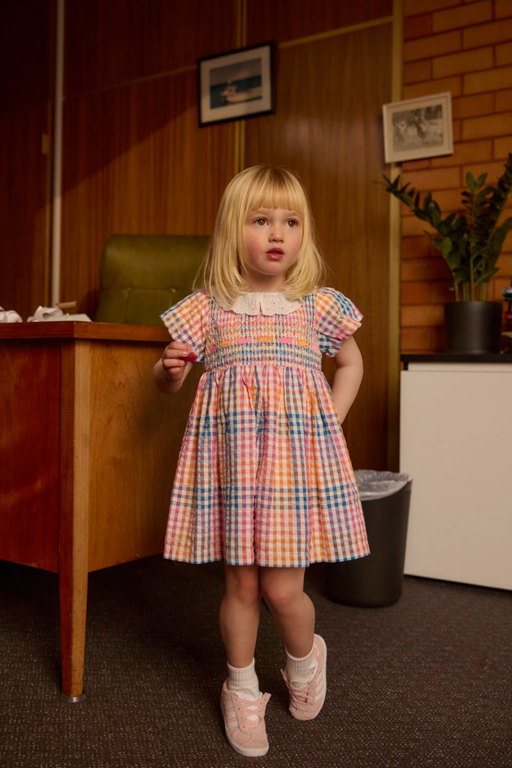 Goldie + Ace Rainbow Gingham Flo Smocked Dress - Multi