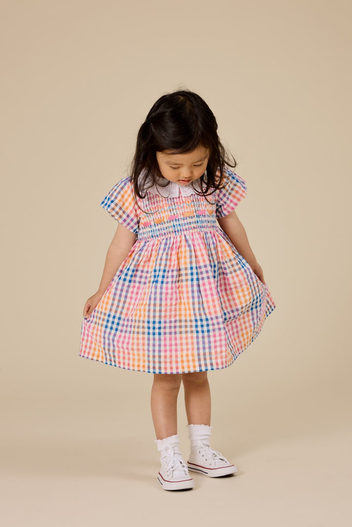Goldie + Ace Rainbow Gingham Flo Smocked Dress - Multi