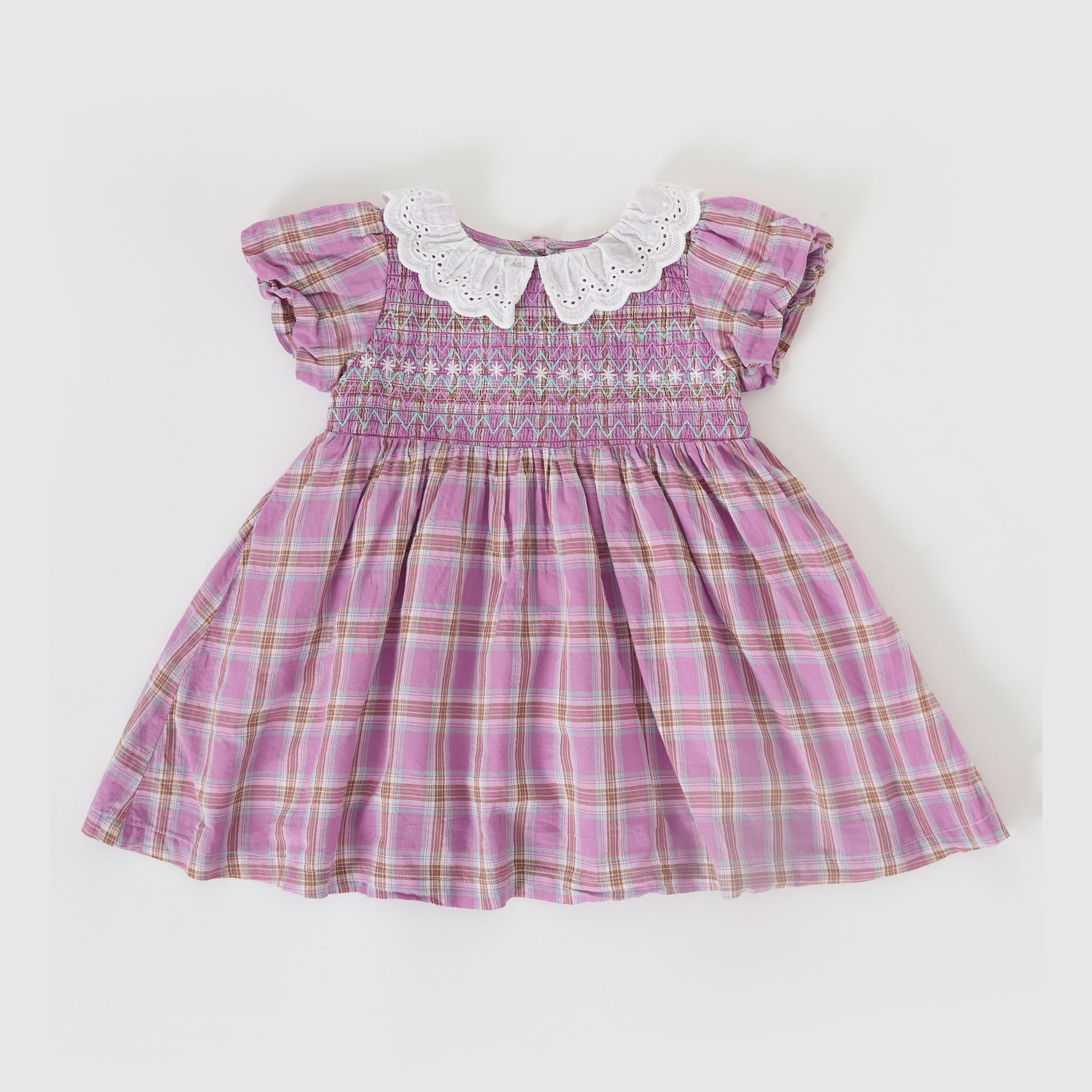 Goldie + Ace Flo Smocked Dress Mauve Check