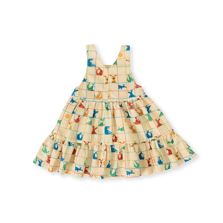 Goldie + Ace Hopscotch Tully Tiered Pinafore Dress - Vanilla/Primary