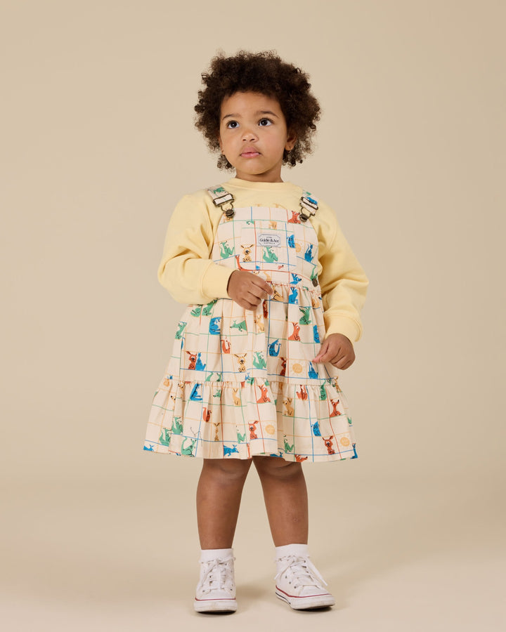 Goldie + Ace Hopscotch Tully Tiered Pinafore Dress - Vanilla/Primary
