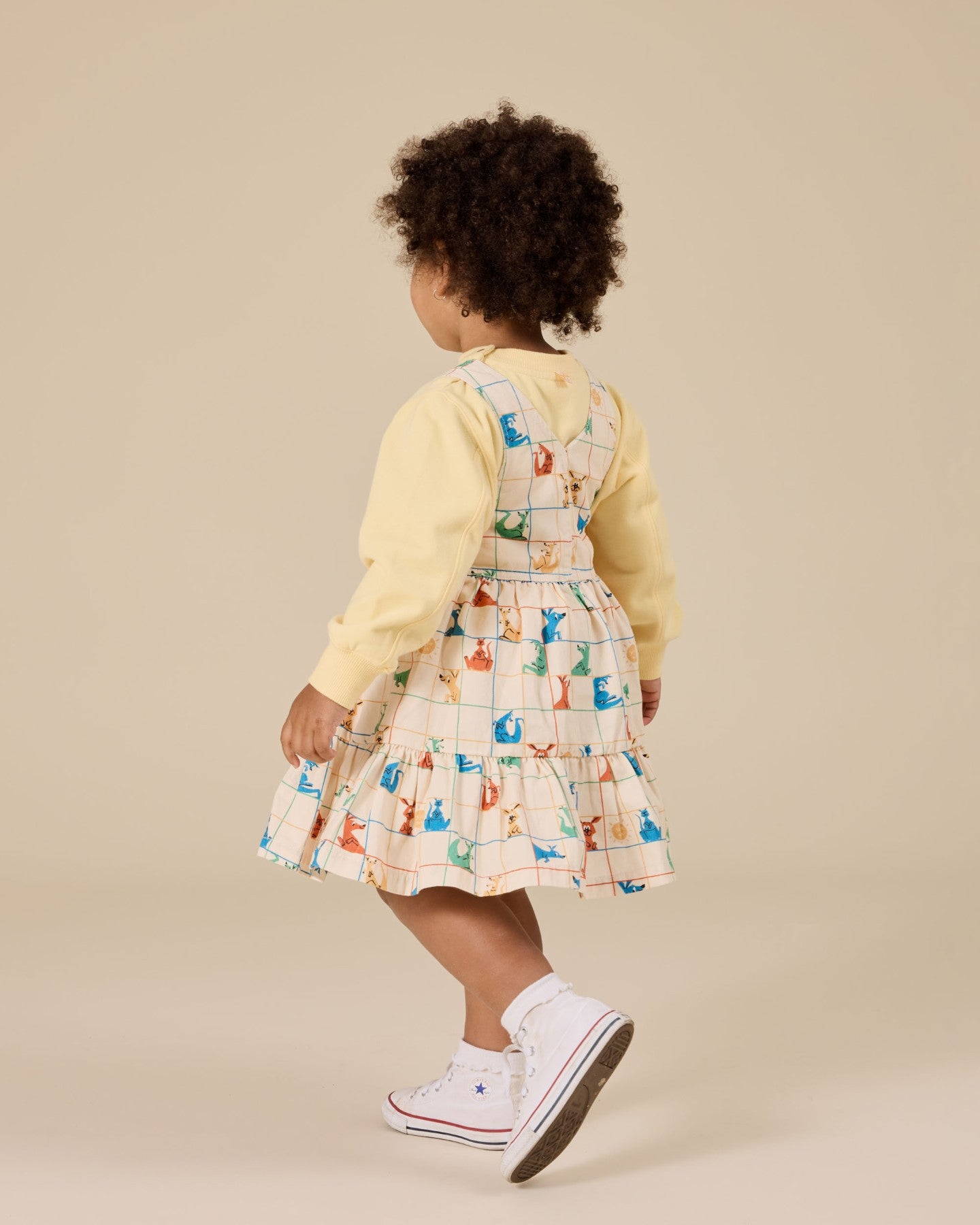 Goldie + Ace Hopscotch Tully Tiered Pinafore Dress - Vanilla/Primary