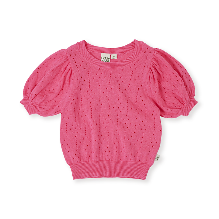 Goldie + Ace Pointelle Puff Knit Top - Pink Lemonade