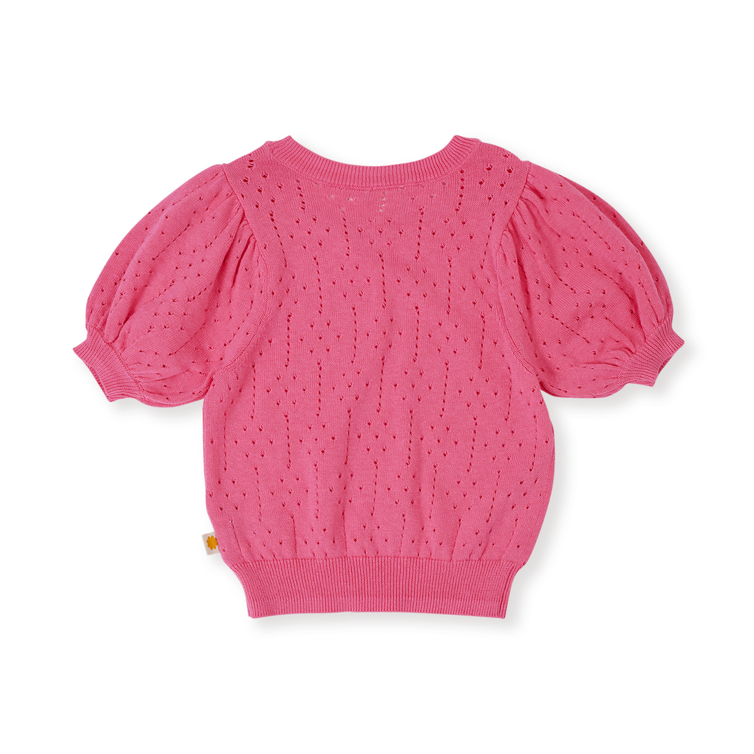 Goldie + Ace Pointelle Puff Knit Top - Pink Lemonade