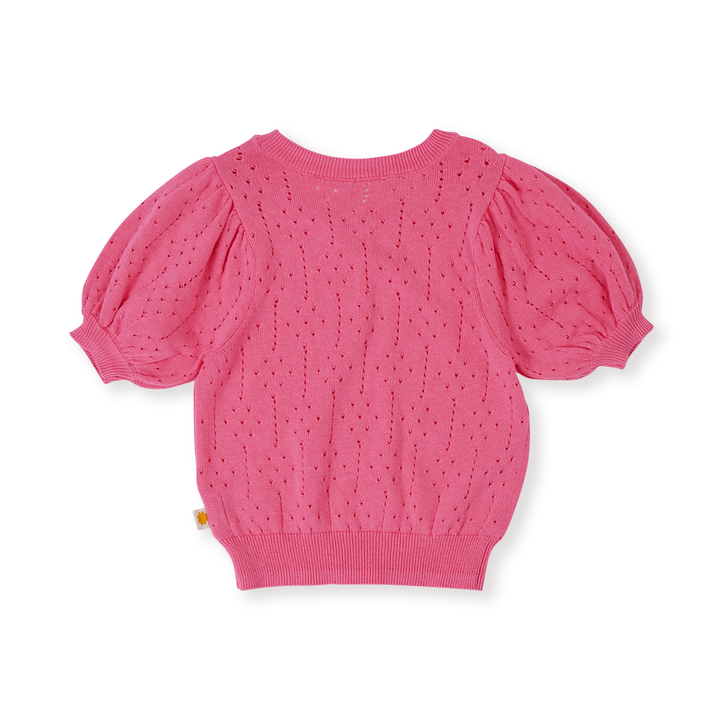 Goldie + Ace Pointelle Puff Knit Top - Pink Lemonade