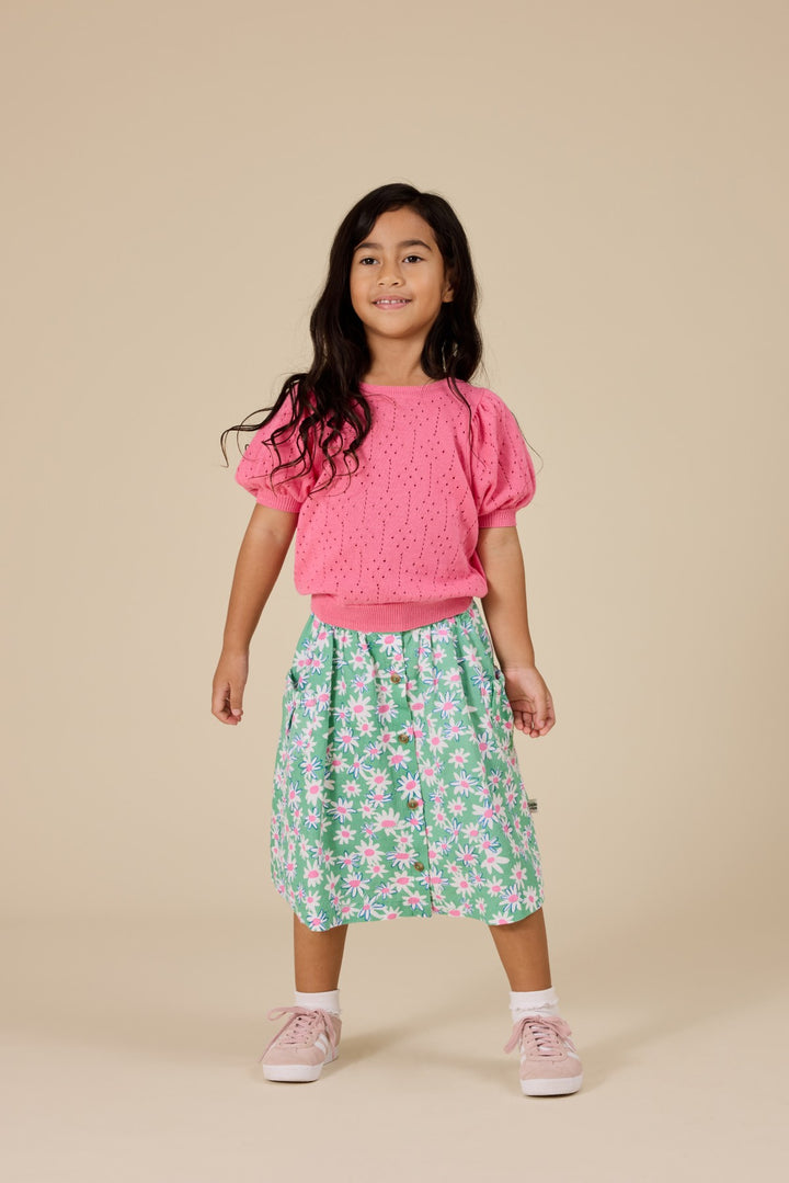 Goldie + Ace Pointelle Puff Knit Top - Pink Lemonade