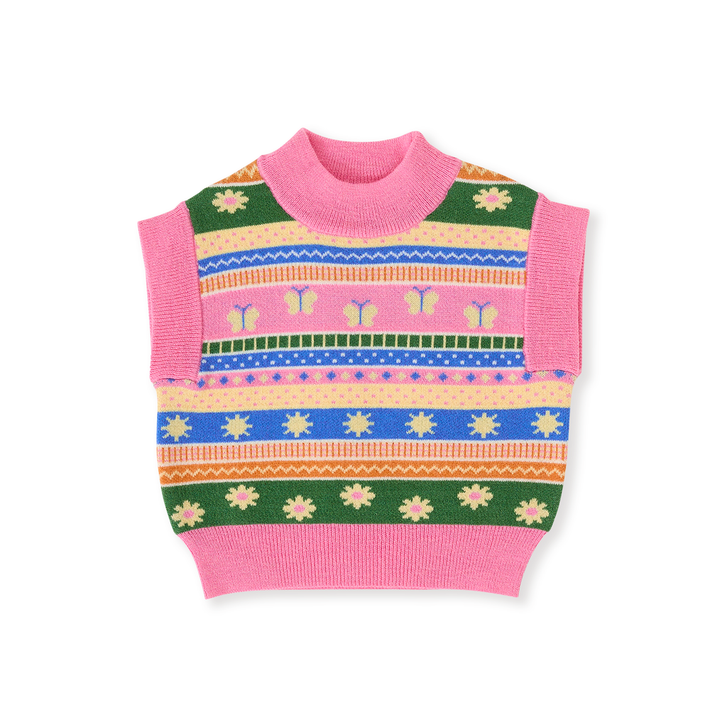 Goldie + Ace Flutter By Sweater Vest - Pink Multi